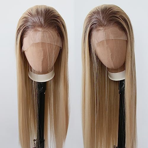 Towarm Braune Ombré-Perücke, lang, glatt, synthetische Lace-Front-Perücken für schwarze und weiße Frauen, #4 Ombre-Grau, Mittelteil, Cosplay, natürlicher Haaransatz, für den täglichen Gebrauch