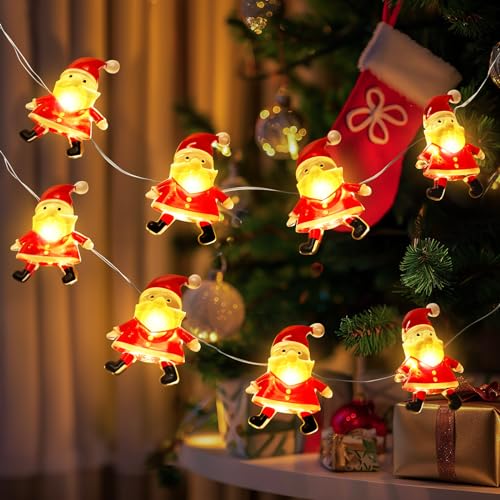 Coquimbo Weihnachtsdeko Lichterkette, 3M 30 LED Batteriebetriebene Weihnachtsmann Lichterkette, Weihnachtsbeleuchtung Innen Außen, Weihnachtsdeko für Weihnachtsbaum Fenster Balkon Party Garden