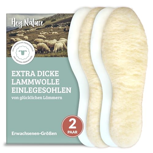 Hey Nature 2 Paar Lammwolle Einlegesohlen Herren & Damen, natürliche Wärmesohlen. Wärmende Schuheinlagen besser als beheizbare Sohlen & Fußwärmer. Thermosohlen aus Wolle statt Lammfellsohlen