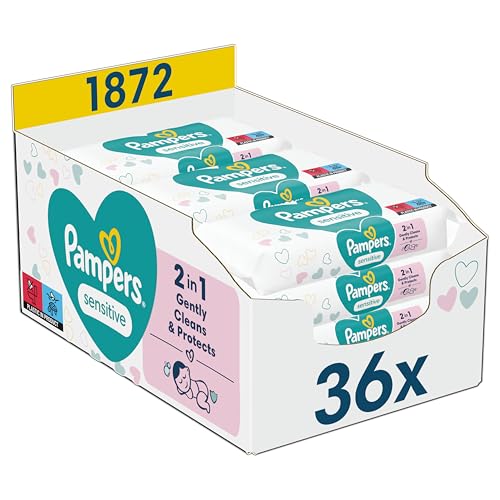 Pampers Sensitive Baby Feuchttücher, 1872 Tücher (36 x 52), ohne Duft, für eine sanfte und weiche Reinigung