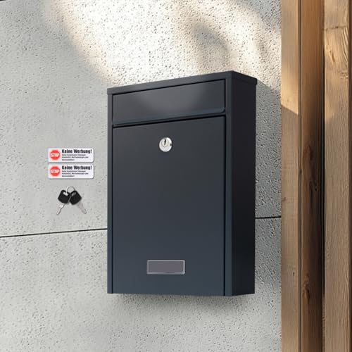 Zedelmaier Briefkasten Anthrazit Wandbriefkasten für Mehrfamilienhaus mit Schloss und 2 Schlüsseln, passend für DIN B5 Umschläge (7,5 x 21,5 x 30,2 cm)