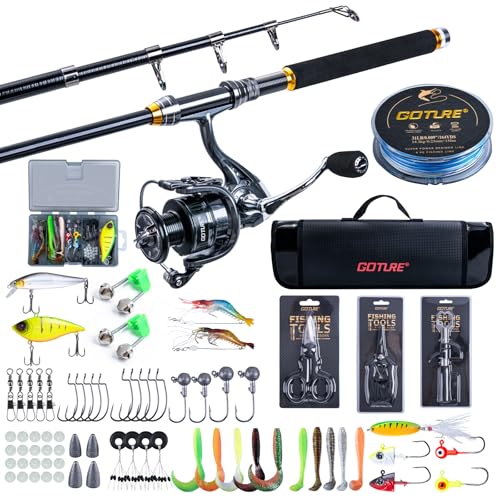 Goture Angelset mit Teleskop-Angelruten (24T Carbon), 2,7m Angelrute Set Komplett 5.2:1 Spinnrolle, 150m/14kg Schnur, Köderbox & Tragetasche – für Salz-/Süßwasser, Reisen–Angelgeschenk