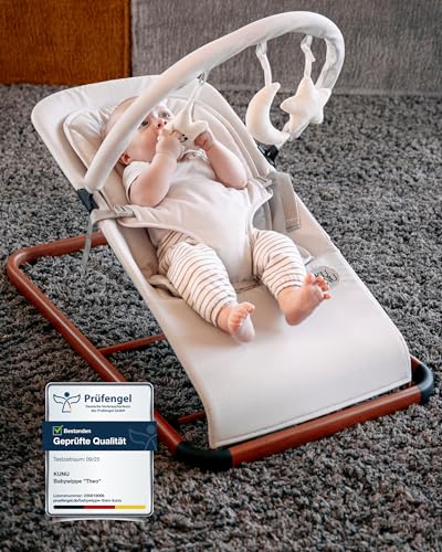 KUNU® Babywippe Neugeborene bis 24 Monate - Sichere Baby Wippe mit praktischer Tragetasche - Faltbare Wippe Baby inkl. Newborn-Einsatz - Natürliches Wippen ab Geburt - Pflegeleicht & Schadstofffrei