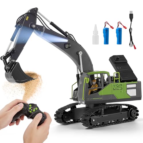 Haedswer Ferngesteuertes Spielzeug-Bagger für Kinder, 14 Kanäle 2,4 GHz, Metallschaufel mit Sprühfunktion, Licht, Sound, RC Konstruktionsspielzeug, 680 ° drehbar, Geschenk für Jungen