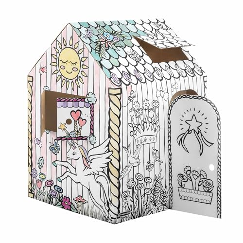 BANKERS BOX Einhorn-Spielhaus aus Pappe für Kinder XXL (81,3x96,5x121,3cm) - Puppenhaus und Einhorn-Spielzeug aus farbigem Karton - FSC-Zertifiziert und recycelbar - Bastelspaß für Kinder ab 3 Jahren
