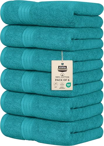 Utopia Towels - Premium Handtücher - 100% gekämmte, ringgesponnene Baumwolle, ultraweich und sehr saugfähig, Dicke Handtücher 41 x 71 CM's, hochwertige Handtücher (6er-Pack, Türkis)