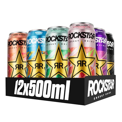 Rockstar Energy Drink Mix 12x500ml – Koffeinhaltige Energy Drinks mit 12 Sorten: Guava, Blueberry, Sour Apple, Peach, Mango & mehr – Erfrischungsgetränk Vorratspack