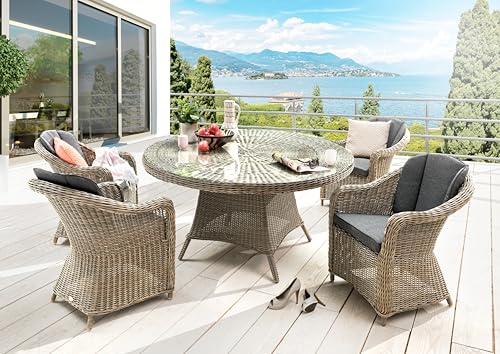 Destiny Sitzgruppe Malaga Luna 4 Sessel + Tisch Ø150x75cm, Natur meliert