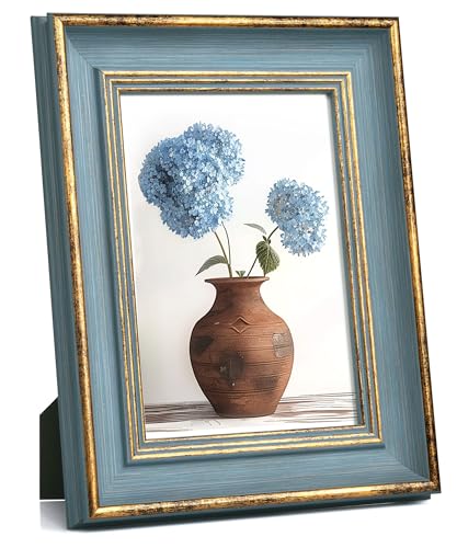 Afuly 13x18 Bilderrahmen Vintage Blau Gold Bilderrahmen Retro Antike Shabby Fotorahmen Deko für Wand Tisch Family Freund Hochzeit Weihnachten Geburtstag Geschenke Muttertage für Mama Oma