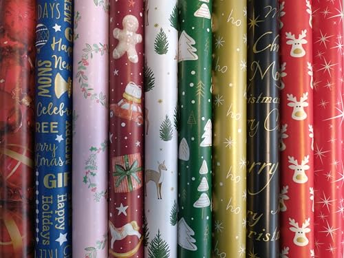 10 Rollen Weihnachtspapier, Geschenkpapier WEIHNACHTEN 2m x0,7m