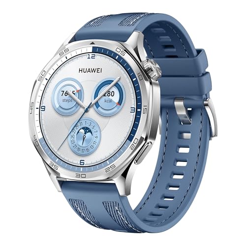 HUAWEI Watch GT 5 46 mm Smartwatch, Erweiterte Lauf- und Fahrradfunktionen, Gesundheitsmonitoring, Bis zu 14 Tage Akkulaufzeit, Kompatibel mit iOS & Android, +6 Monate erweiterte Garantie, Blau