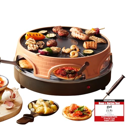 Emerio Pizzaofen, PIZZARETTE das Original, 3 in 1 Pizza-Raclette-Grill, patentiertes Design, für Mini-Pizza, echter Familien-Spaß für 6 Personen, PO-113255.4