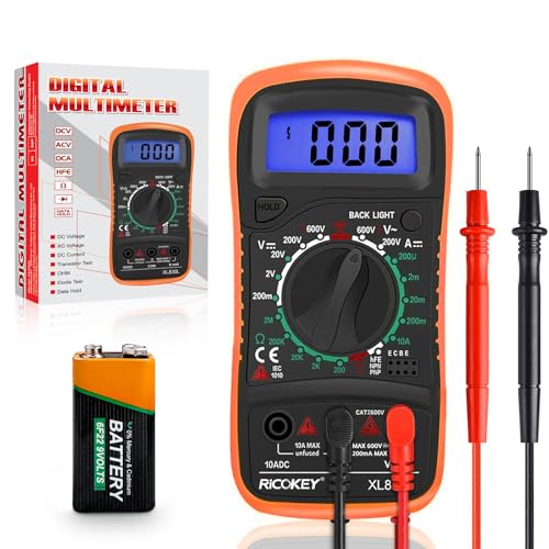 Digital Multimeter Voltmeter Batterietester Spannungsprüfer Durchgangsprüfer Ohm Volt Ampere Messgerät AC/DC Spannung Strom Widerstand Diode Transistor, Großes LCD Anzeige und Hintergrundlicht