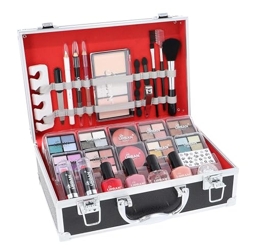 Love Urban Beauty Veganes French Maniküre Makeup Box - 76-teiliges Makeup Set - Enthält Lidschatten, Highlighter, Lippenstift, Rouge, Pinsel, Maniküre Zubehör - Idealer Schminkkoffer für Zuhause