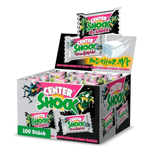 Center Shock Monster Mix, Box mit 100 Kaugummis, extra-sauer mit Cola- & Blutorangen-Geschmack, geeignet für Geburtstag, Pinata und Weihnachten, 400g