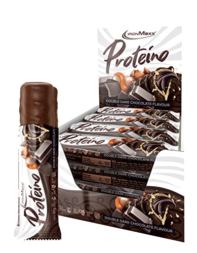 IronMaxx Proteino Proteinriegel 12x30g - Double Dark Chocolate | High Protein Bar mit cremiger Füllung auf Waffelbasis | Zuckerreduziert glutenfrei palmölfrei Fitness Snack