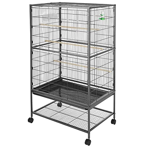 Melko Vogelvoliere mit Rollen Vogelkäfig Metall Voliere für Papageien Wellensittich Käfig Außenvoliere Zuchtkäfig Zimmervoliere inkl. Sitzstangen, Futternapf, Vogeltränke und Schmutzwanneneinsatz