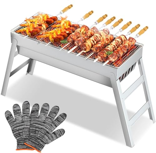 CIRULLI Tragbarer Holzkohlegrill aus Edelstahl–Kompakter,Klappbarer BBQ Grill für Camping,Garten und Balkon,outdoor grill,Camping grill (44x20x36cm) Kohlegrill