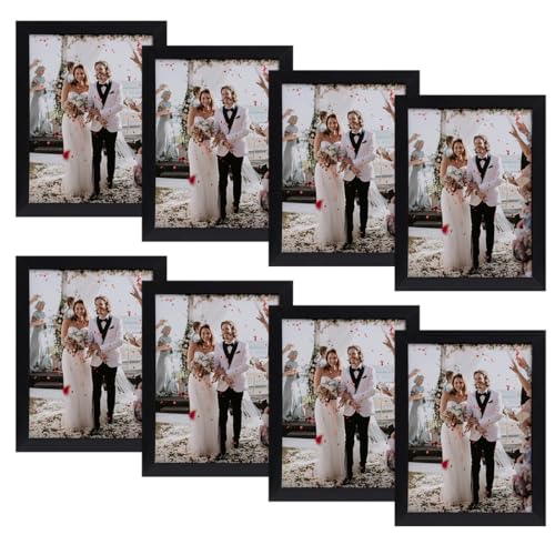 Anhow 8er Bilderrahmen 10x15 cm, PVC 4x6 Zoll Fotorahmen Collage Set Horizontal oder Vertikal für Wandbehänge/Tischdekoration - Schwarz