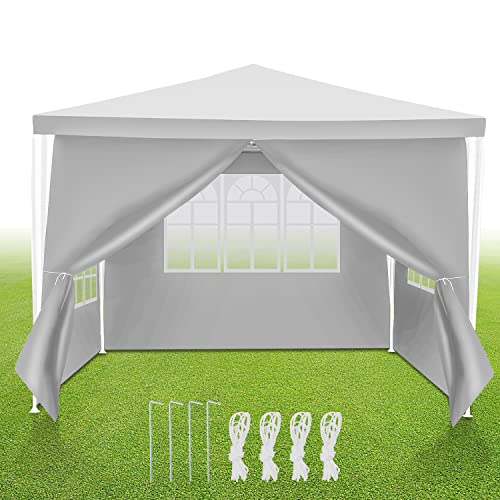 Tubiaz Pavillon 3x3m Wasserdicht Stabil Partyzelt Hochwertiges PE Plane Festzelt UV-Resistent Gartenzelt 100g/m² Bierzelt mit 4 Seitenteilen Weiß