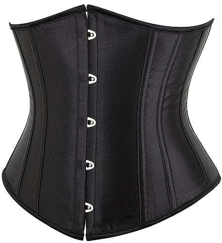 SZIVYSHI Korsett Damen Unterbrust Satin Lace Up Waist Cincher Corset Top Shaper Corsage (S, Schwarz)