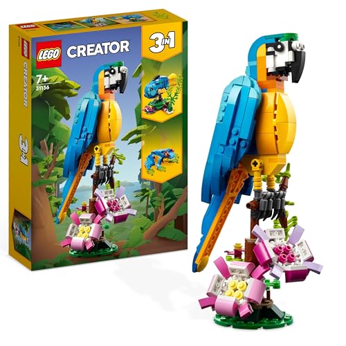 LEGO 31136 Creator 3in1 Exotischer Papagei, Frosch und Fisch Ostergeschenk Dschungel-Tier-Figuren Bauspielzeug, kreatives Osterdeko Spielzeug für Kinder ab 7 Jahren zu Ostern 2023