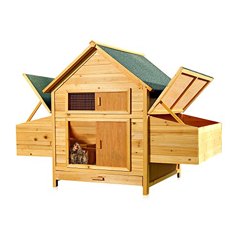 Melko Hühnerstall für 4 Hühner Hühnerkäfig inkl. 2 Eiablagen mit Deckelhalterung Kleintierstall Hühnervoliere aus Holz Hühnerhaus Geflügelstall Nestbox