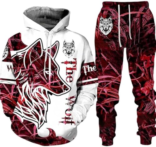 lFTEGUFKXS Weihnachten Wolf Herren Jogginganzug lion Hoodie und Hose Herren tiger Trainingsanzug Jogginganzug Sportanzug (S20,M)
