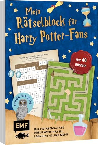 Mein zauberhafter Rätselblock für Harry Potter-Fans – Finde die Eule!: Mit 40 Rätseln: Buchstabensalate, Kreuzworträtsel, Labyrinthe und mehr