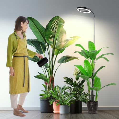 Garpsen Pflanzenlampe, Vollspektrum 65'' Pflanzenlicht mit Schwanenhals, 3 Farbmodi und 5 dimmbare Stufen, 6/12/16H Timer, 80 LEDs Höhenverstellbare Grow Lampe für große Pflanzen(Einbringen von Boden)