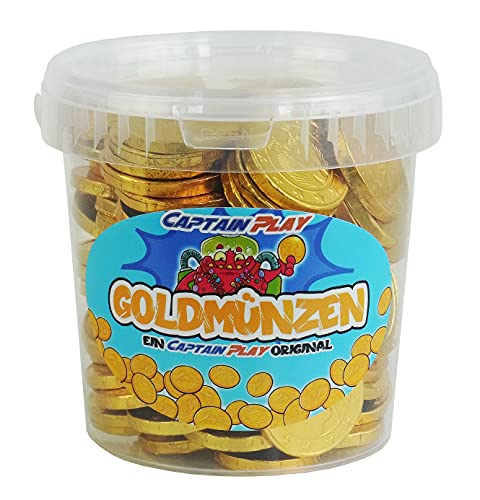 CAPTAIN PLAY Goldmünzen Kindergeburtstag Sckokolade, 700g Goldmünzen Schokolade im Party Bucket