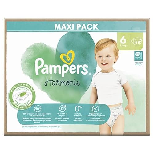 Pampers Harmonie Windeln, Größe 6, 62 Windeln, 13 kg +, weicher Schutz der Haut mit 100% Saugfähigkeit. Pampers