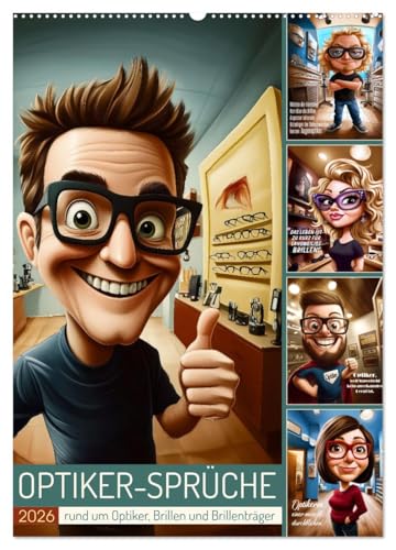 Optikersprüche (Wandkalender 2026 DIN A2 hoch), CALVENDO Monatskalender: Humor rund um Optiker, Brillen und Brillenträger