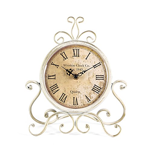 HZDHCLH Retro Silent Roman Tischuhr für Wohnzimmer Schlafzimmer Büro Kunst-Schreibtischuhr (Weiß)