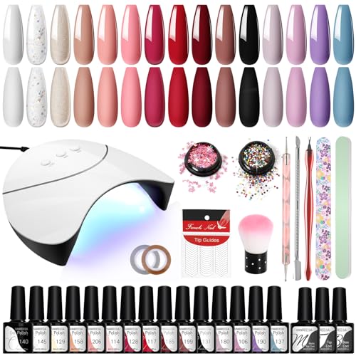 VANREESA U V Nagellack Set, 15 Farben Gel Nagellack Set mit 36W Nagellampe Gel Nägel Set Gelnägel Starterset Maniküre Starterset Geschenk für Frauen