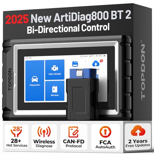 TOPDON AD800BT V2.0 OBD2 diagnosegerät für alle Fahrzeuge, Alle Systemdiagnosen &28 Servicefunktionen, Bidirektionales diagnosegerät Auto, FCA/CAN-FD-Unterstützung, 2 Jahre kostenlose Upgrades