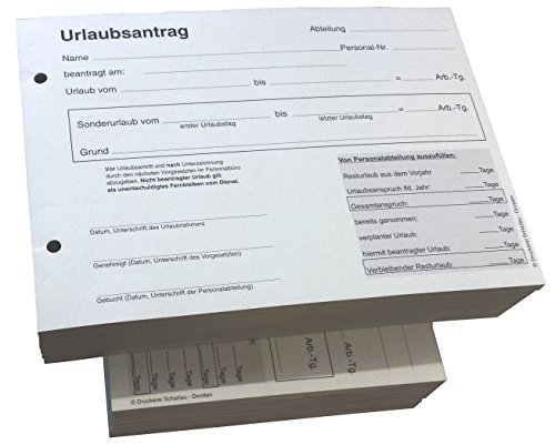 Druckerei Scharlau 10x Urlaubsantrag - Blocks Urlaubsantrag - Urlaub - DIN A5 quer - 3-fach - durschschreibend 3 x 30 Blatt - SD (22239)