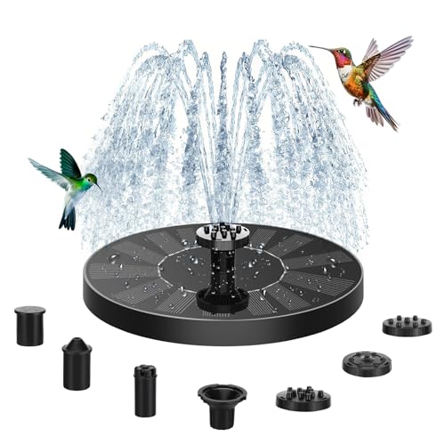 Auauraintt Solar-Teichbrunnen, Solarbrunnen für den Außenbereich, mit 6 Düsen, für Vogelbäder, Teiche, Wasserbrunnen, Aquarien und Gärten (1 W)