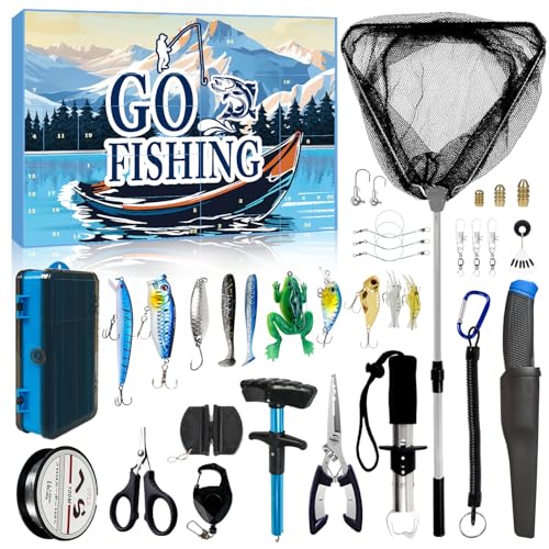Fishing Adventskalender 2025,Fishing Advent Calendar for Adult Men Männer Teenager Junge,24 Days Köder Set Weihnachtskalender, Angelkalender Angelnhaken Angellieber Weihnachtskalender