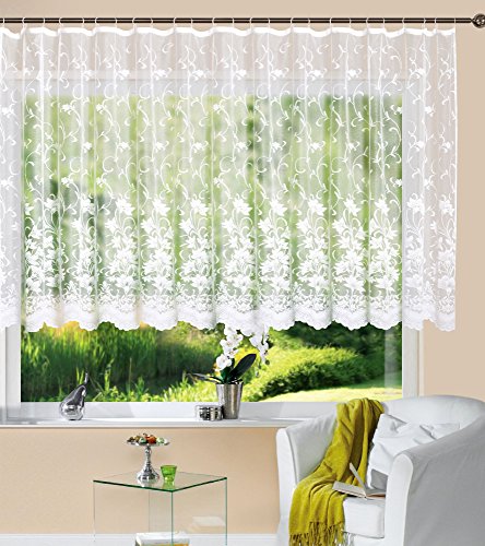 Gardine Store Kurzstore Jacquard Koblenz HxB 145x300 cm Kräuselband Universalband Weiß Blumenmuster Transparent Voile Vorhang Wohnzimmer
