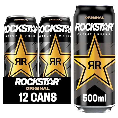 Rockstar Energy Drink - Original - Alkoholfrei - 200mg Koffein - Koffeingetränk mit Taurin, Guarana, Ginseng & B-Vitaminen - 12 x 500ml Dosen