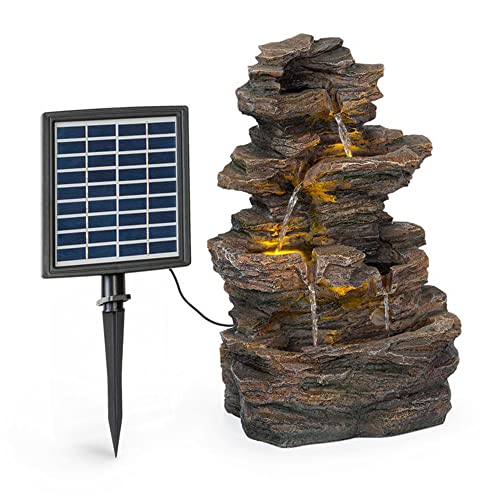 Blumfeldt Messina Kaskadenbrunnen Solarbrunnen Gartenbrunnen Zierbrunnen,Solarbetrieb,4 Kaskadenstufen,Indoor & Outdoor,Solarpanel: 9 V / 2,8 W / 17,5 x 14 cm,frostbeständig