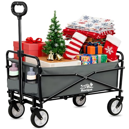 Bollerwagen faltbar 80kg belastbar,Mini Faltbarer Handwagen mit Getränkehalter Transportwagen Einkaufstrolley klappbar Strandwagen für Garten Camping Festival (Grau)