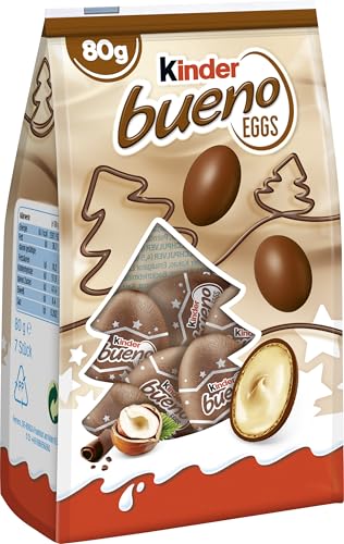 kinder Bueno Eggs – gefüllte Schokoladen-Eier mit Haselnusscreme – Vollmilchschokolade zu Weihnachten & Advent – kleine Süßigkeiten für Nikolaus, Adventskalender, Weihnachtsgeschenke – 80g