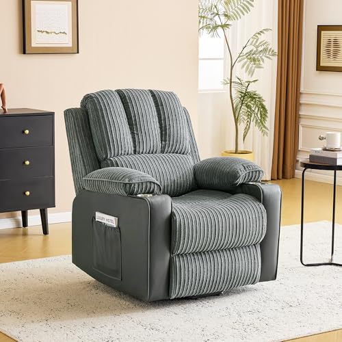 EROMMY Massagesessel mit Aufstehhilfe, Relaxsessel mit Liegefunktion und Wärmefunktion, Elektrisch Fernsehsessel mit 2 Getränkehalter, Seitentasche, Fußstütze und Fernbedienung, Dunkelgrau