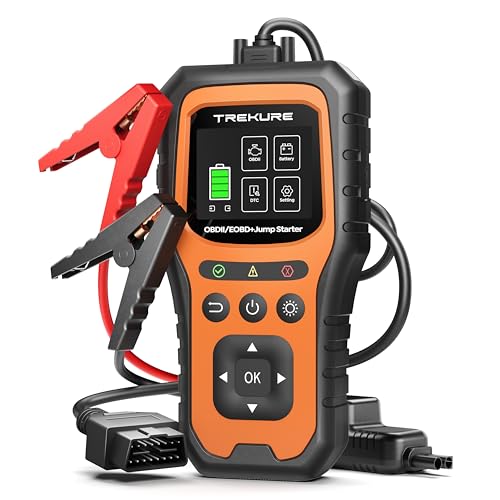TREKURE Starthilfe Powerbank für pkw 6000A– 12V Starthilfegerät mit OBD2 Diagnosegerät & Batterietester – Tragbare Auto Starthilfe für Benzin & Diesel bis 10L, IPS-Display, LED, V0-Feuerschutz