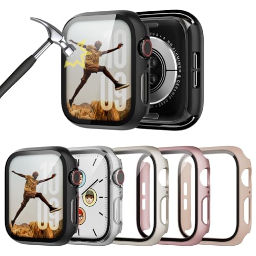 TGKML 5-Stück Kompatibel mit Apple Watch SE 3/SE 2/SE/6/5/4 Schutzhülle mit Displayschutzfolie 40mm, Hard Gehäuse Eingebaut Kratzfest Gehärtetes Glas Schutzfolie für iWatch 40 mm Zubehör