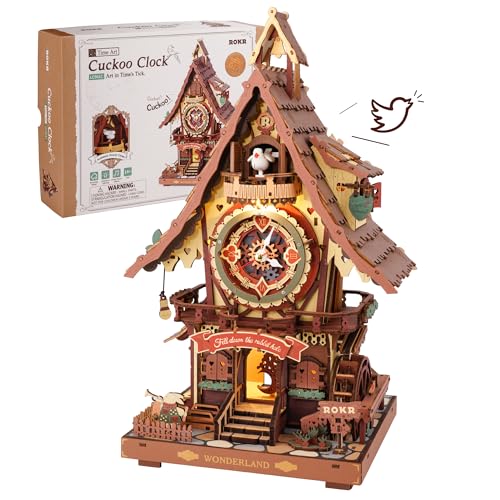 ROKR 3D Puzzle Kuckucksuhr Erwachsene, 3D Holzpuzzle Uhrenmodellbausätze, Geschenke und Dekoration für Erwachsene, Cuckoo Clock Mehrfarbig, LC901C