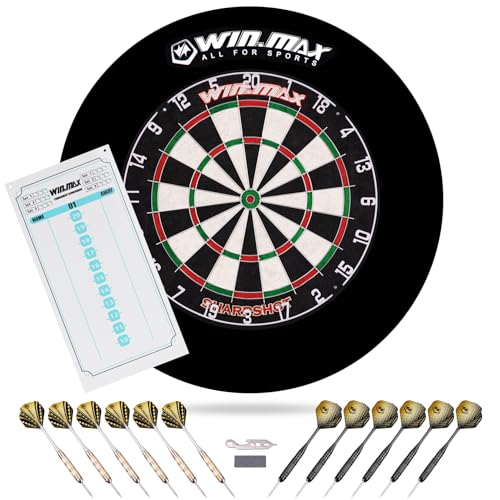 WIN.MAX Dartscheibe Kork Dartscheibe mit Pfeilen Offizielles Steeldartscheibe Dartscheibe Steeldart Dartscheibe Set 12 Dartpfeile Metallspitze,24 Flights (Dartscheibe mit Schutzring)