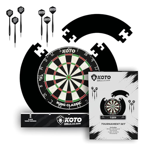 KOTO - Tournament Dartscheibe Set Schwarz, inkl. Surround, 2 Sätze 23 Gramm Darts, Halterung Dartscheibe & Dart Oche